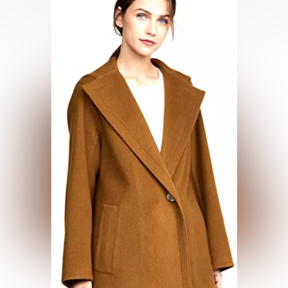 VINCE One-button Hooded Wool Coat In Brown Size M - Picture 4 of 15